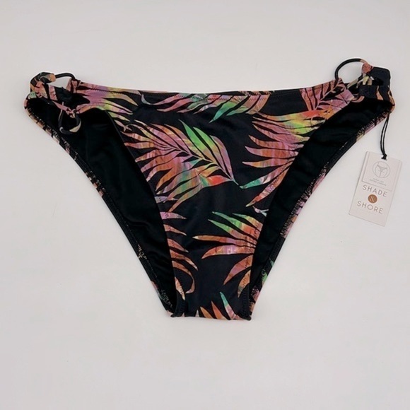 Shade & Shore Other - Shade & Shore High Leg Extra Cheeky Colorful Tropical Leaves on Black XL 16-18